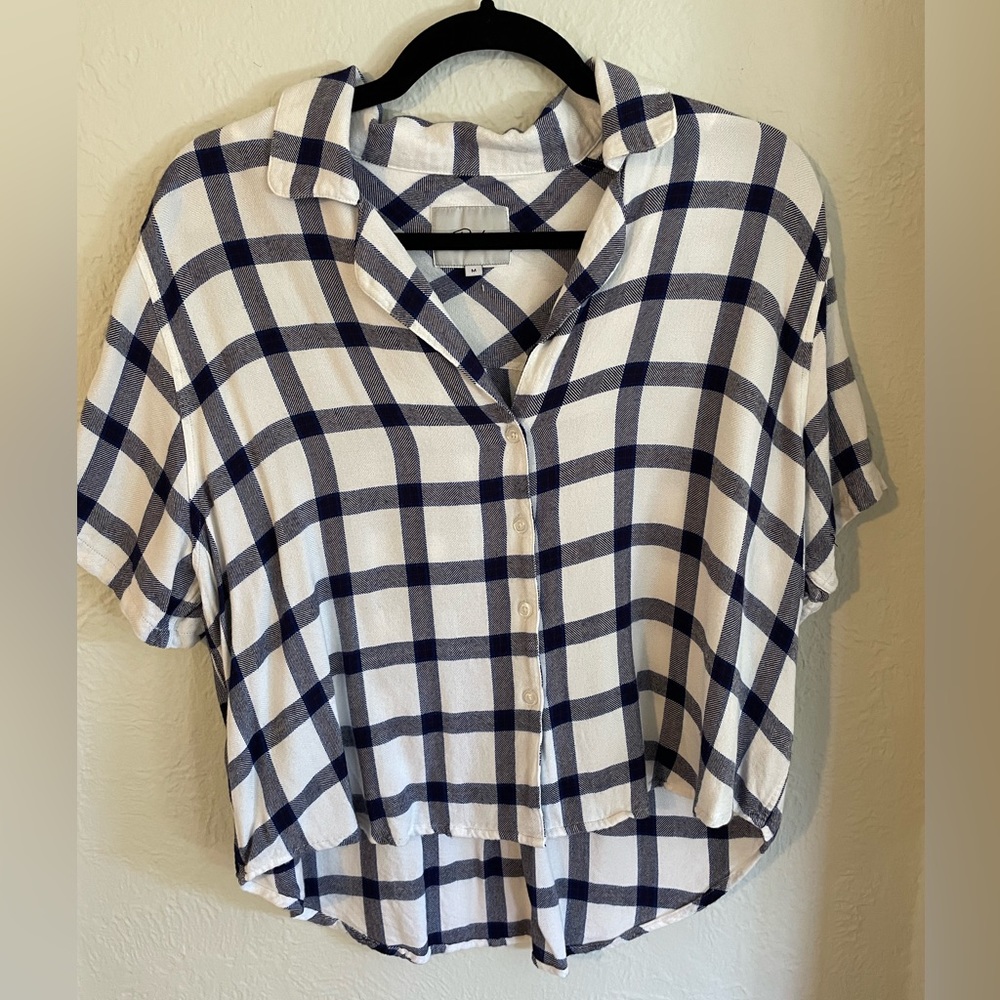 Rails Admiral Blue White Plaid Short Sleeve Top